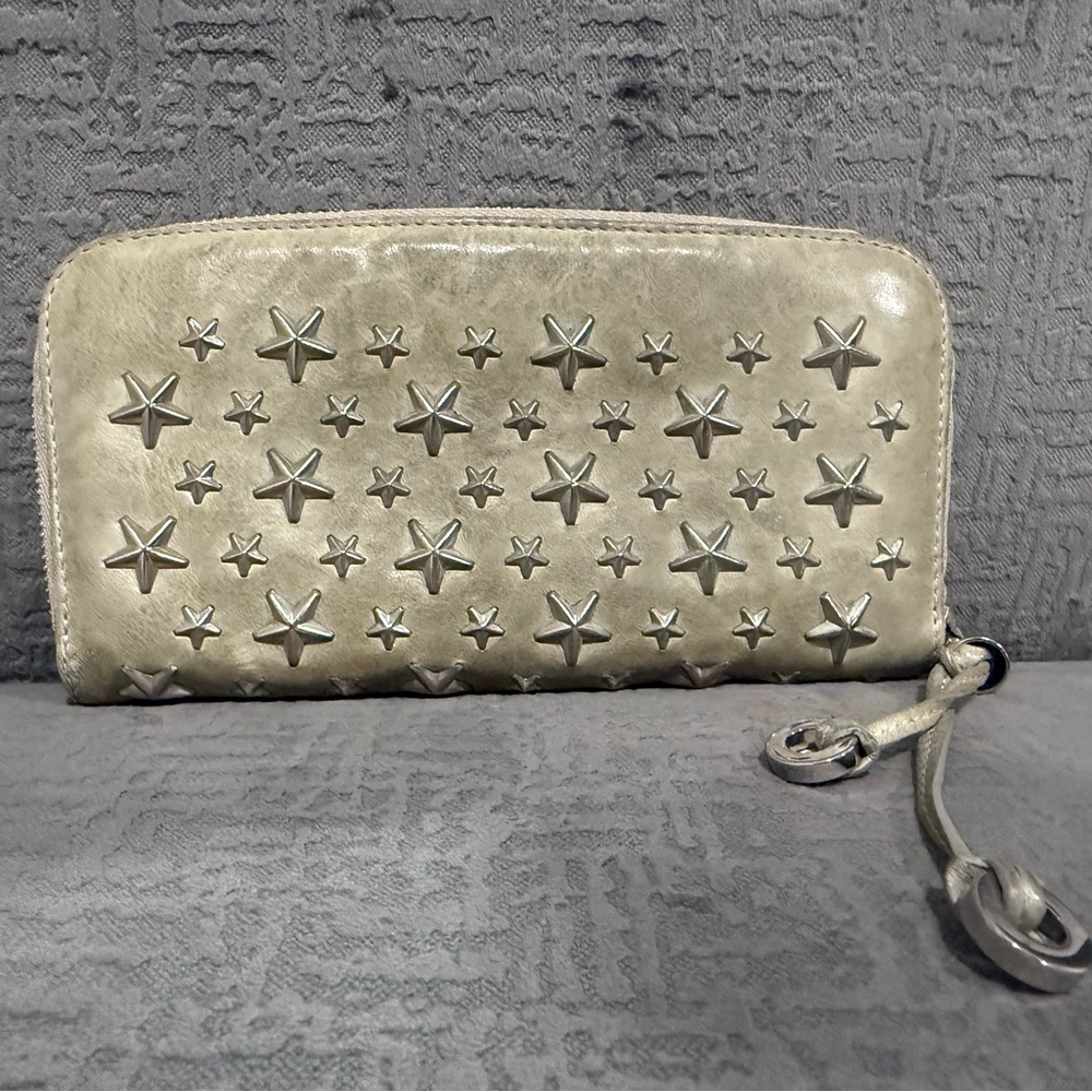 Jimmy Choo Star Studded Silver Leather Long Wallet